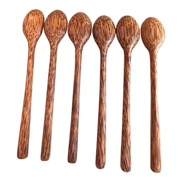 Set Of 6 Handmade Coconut Wood Spoons For Cooking & Dining 7" Tiki Bar Kitchen - Picture 2 of 3